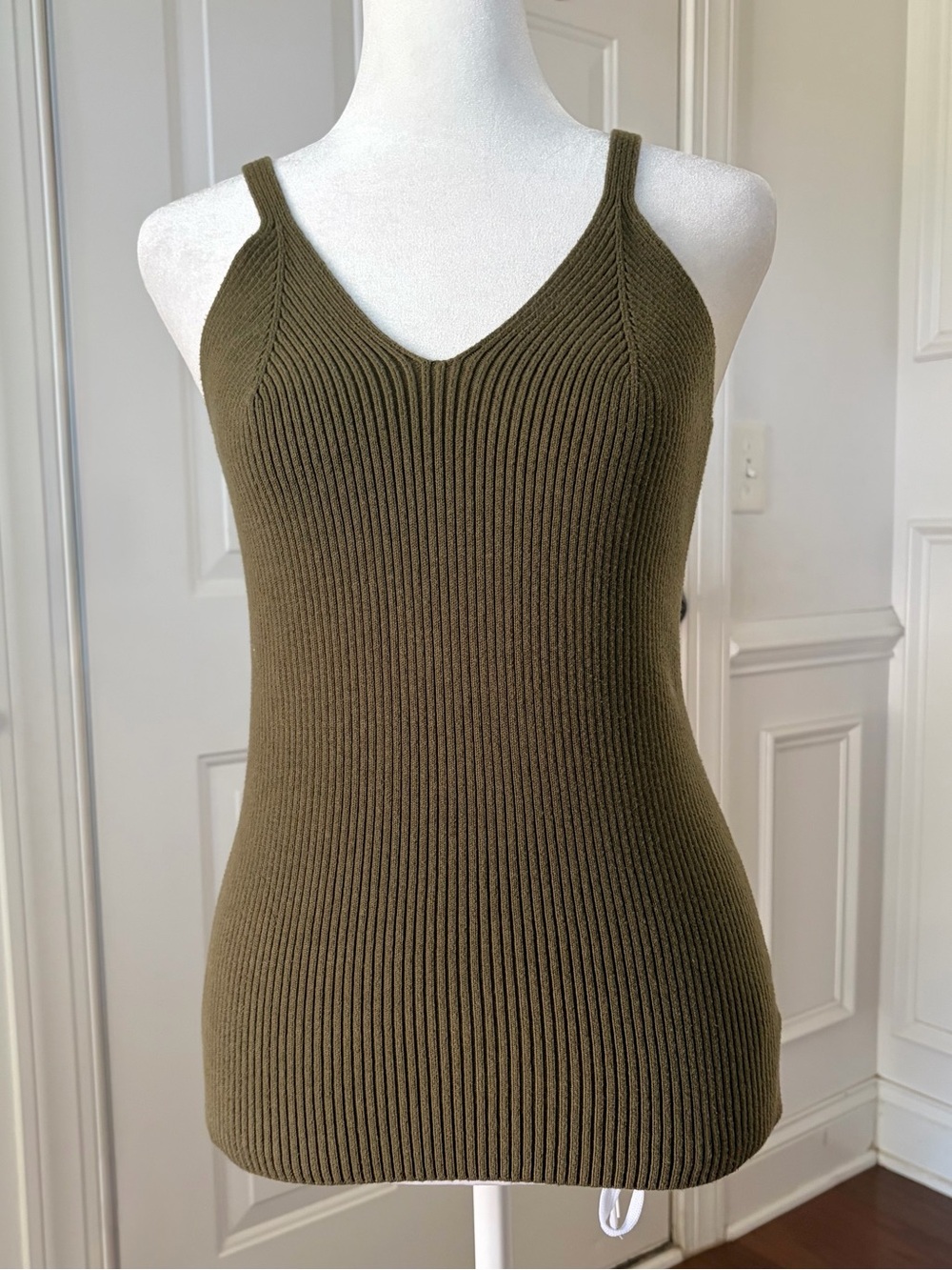 Mara Hoffman Emilia Ribbed Knit Tank Top – Size L – Olive Green
